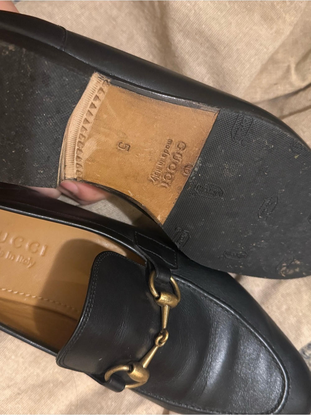 Gucci Black Leather Loafers with Gold Horsebit